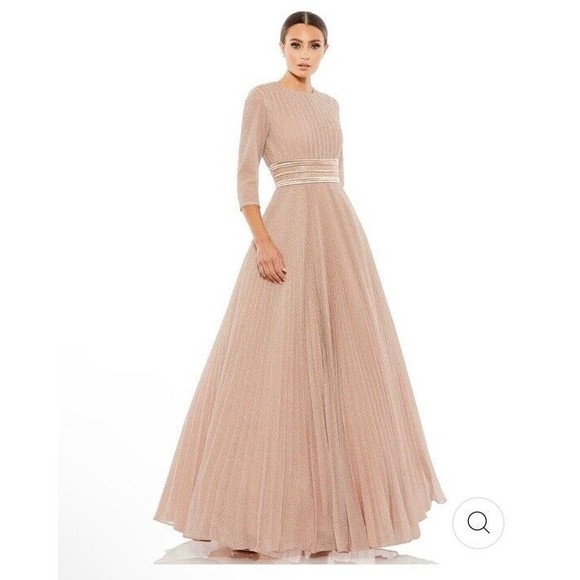 Mac Duggal Dresses & Skirts - MAC DUGGAL SHIMMERING PLEATED A-LINE 3/4 SLEEVE ROSE GOLD BALLGOWN 30700 Size 10